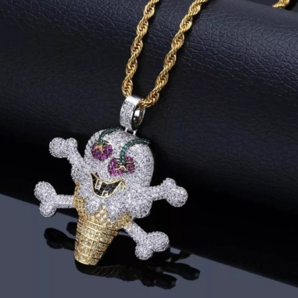 Brand New Iced Out Skull Chain Ice Cream - Picture 1 of 3